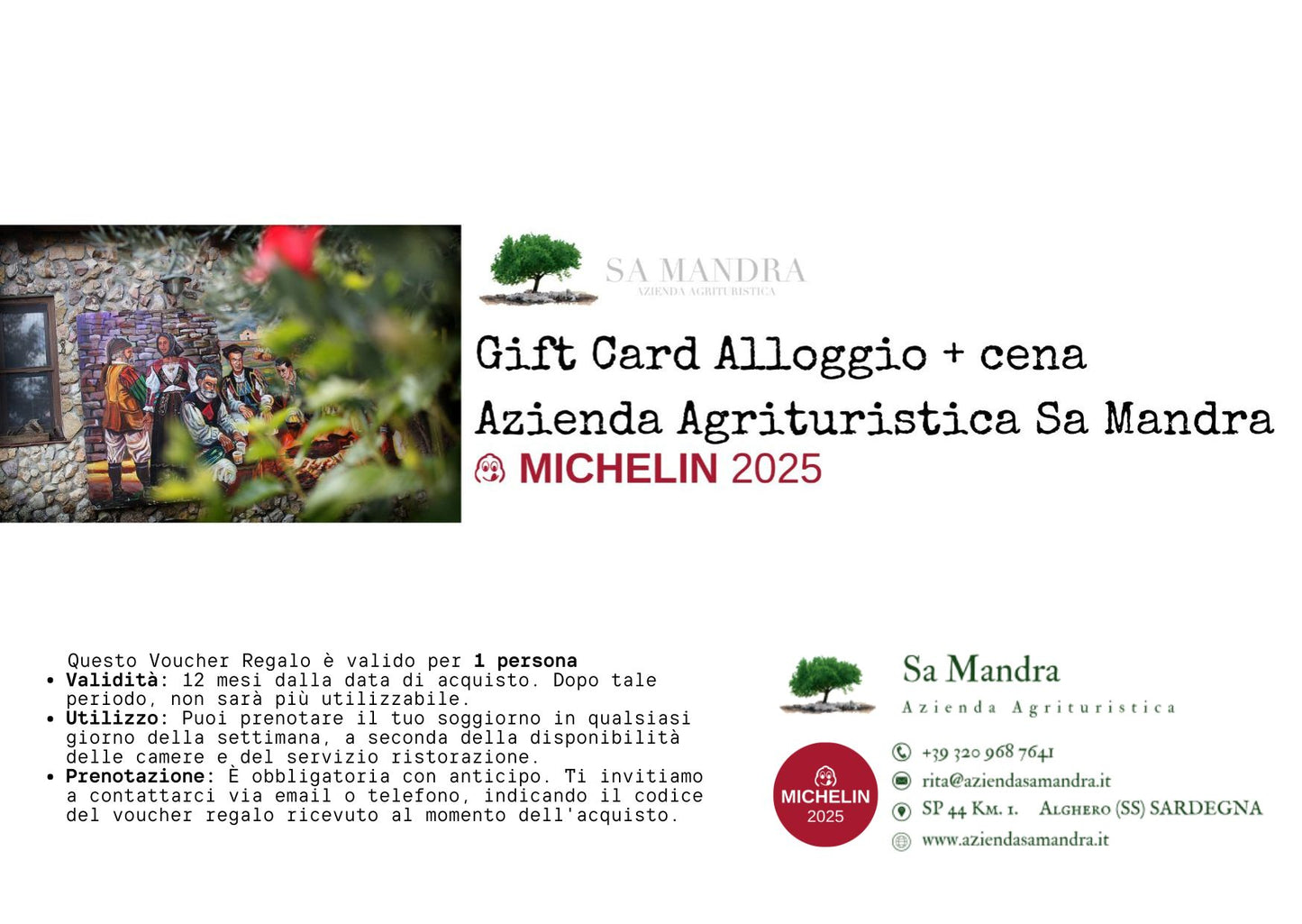 Voucher Regalo: Alloggio Sa Mandra + cena