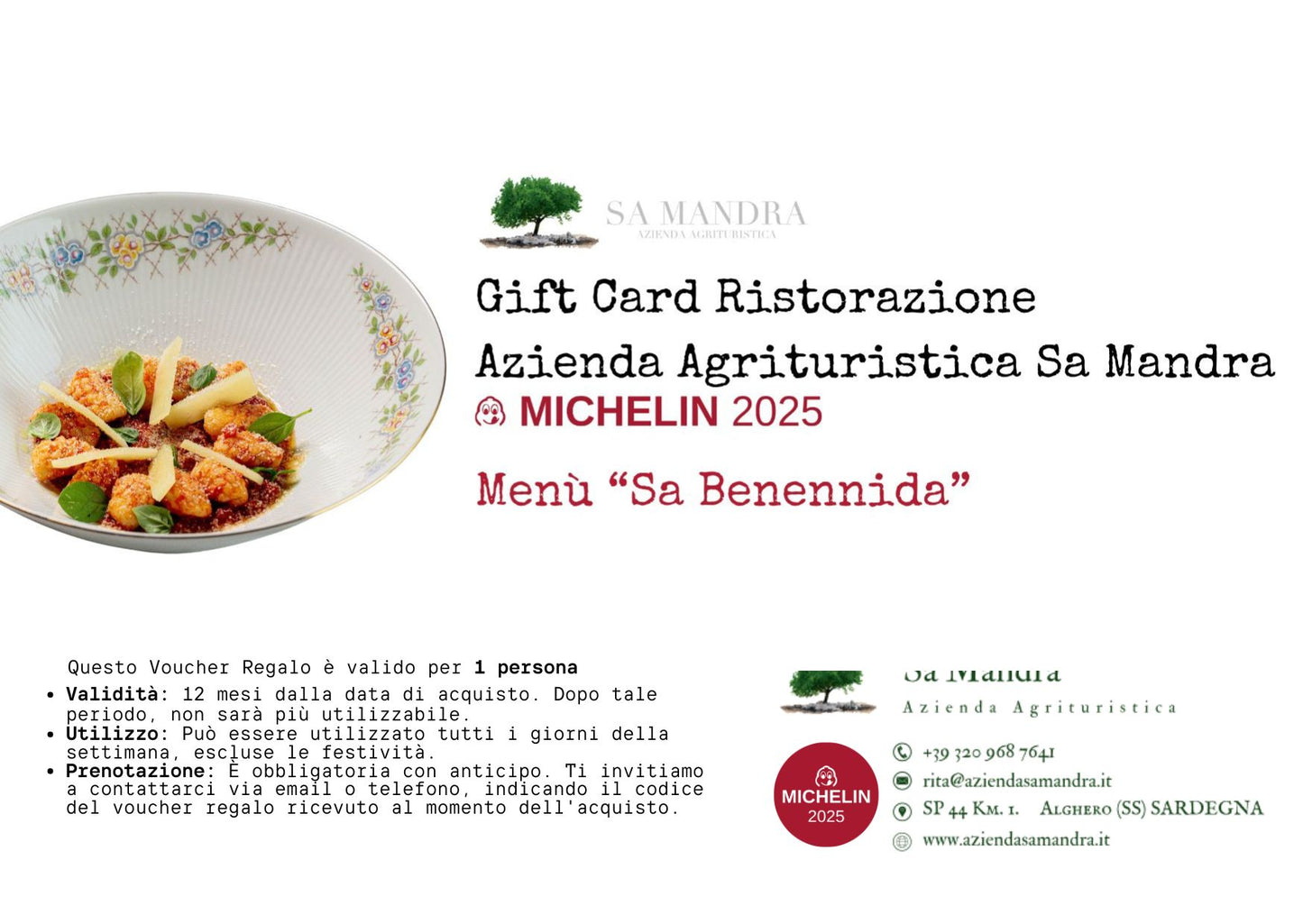 Voucher Regalo: Menù «Sa Benennida»